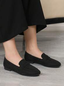 Sleekvia Women's Spring Fall Shoes Black Matte Suede Classic Penny Loafers Round Toe Flat British Style Commute Slip-On - Black 1 - View 6