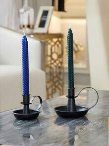 2pcs Vintage Metal Candlestick Set 2 Different Styles With Decorative Handles For Table Centerpiece Dining Room Mantel Wedding Christmas Halloween Farmhouse Home Decor Candle Not Included - 2pcs - View 2