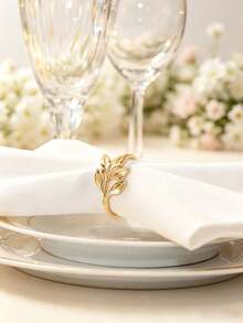 60/20/10/5 Pcs Metal Alloy Napkin Rings, Gold Leaf Napkin Holder Rings, Reusable Table Napkin Rings With Smooth Edges, Easy To Clean, For Wedding, New Year Party, Celebration, Christmas Decor, Dining Table Centerpiece Decoration - Leaf Napkin Rings - View 9