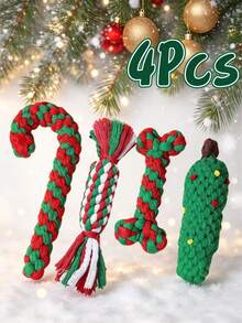 PETSIN Christmas Pet Rope‑Knot Toy Set, Hand‑Braided Candy Cane, Bone & Christmas Tree Shapes, Interactive Teeth‑Cleaning Chew Toys For Small & Medium Dogs, Christmas Gifts For Pets - Multicolor - View 8