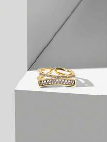 MOTF PREMIUM 18K GOLD-PLATED FAKE DOUBLE-LAYER FULL DIAMOND RING OPENING DESIGN LIGHT LUXURY PLATED FINE FLASH RING - Yellow Gold - View 6