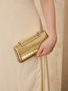 MOTF WOMEN'S FASHION GOLD CLUTCH BAG, EXQUISITE SQUARE DIAMOND, RETRO CROCODILE PATTERN BOX BAG, USED FOR DAILY, SHOPPING, PARTIES, PARTIES, DRESS MATCHING - Gold - View 1