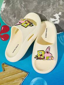 SpongeBob SquarePants | SHEIN 可愛卡通兒童拖鞋，兒童快乾浴室拖鞋，輕量耐用 EVA 材質，適合室內外穿著 - 米色 - 查看 8