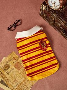 HARRY POTTER X PETSIN 1件魔法主題學院條紋背心附領帶，適合小型犬，舒適的貓狗上衣，適合室內裝扮遊戲或休閒戶外咖啡約會 - 彩色 - 查看 19