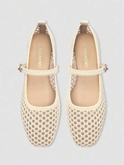 Alvarani Women's Fashion Flat Cutout Mesh Embroidered Ballet Mary Jane Flats, Lightweight Mesh, Elegant Buckle, Breathable, For Daily Commute