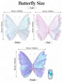 Faux-Silk Butterfly (Pack Of 1/3); Suitable For Wedding Decor, Large-Scale Chiffon Butterfly Displays, Outdoor Garden Decoration, Birthday Party Styling, Home Decor, Retail Displays, And Large-Scale Floral Arrangements. - Multicolor - View 2