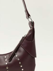 Nöista Burgundy Shoulder Bag With Stud Detailing, Curved Silhouette And Double Top Handle For A Sleek Finish. - Burgundy - View 3