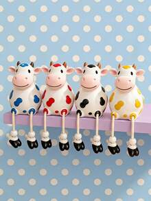 Joivida 1Pc Smiling Spotted Hanging Rope Leg Cow Resin Figurine, 4 Vibrant Colors, Shelf Edge Sitter Decorative Statue For Home, Desk, Garden, Patio & Fence - multicolor - View 1