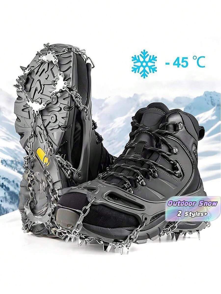 1Pair 19 Teeth Stainless Steel Ice Cleats Silicone Snow Anti Slip Shoe Grips For Ice Walking Hiking Climbing Outdoor