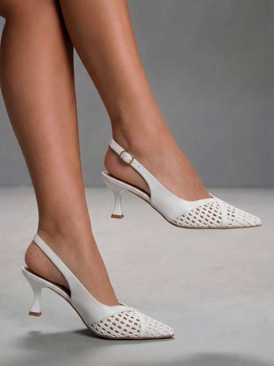 CUCCOO SZL Women's Fashion Pointed-Toed Woven Shoes Are Suitable For Dinner Parties, Dating, Commuting Temperament, Socialite High-Heeled Shoes - White - View 1