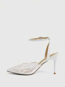 CUCCOO SZL Women's New Pointed Mesh Shoes Embroidered Thread Breathable And Refreshing Contrasting Lace Surface. Romantic Elegance Sexy High Heel Shoes Th - White - View 4