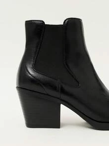 Nöista Black Pointed Short Boots, Autumn And Winter Pointed Elastic Band Fashionable Versatile Thick Heel Solid Color Short Boots - Black - View 8