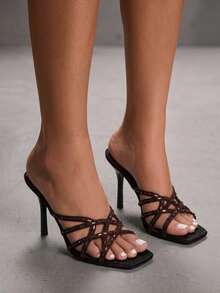 CUCCOO SZL Summer New Laser Drilling With High Heels And Women's Slippers - Coffee Brown - View 1