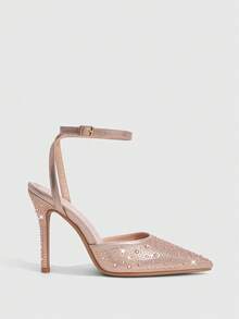 CUCCOO SZL Women's Champagne Pointed Toe Rhinestone Stiletto High Heel Slingback Pumps Sexy Party Evening Shoes - Champagne - View 6