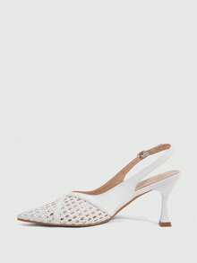 CUCCOO SZL Women's Fashion Pointed-Toed Woven Shoes Are Suitable For Dinner Parties, Dating, Commuting Temperament, Socialite High-Heeled Shoes - White - View 4