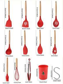 Haus Hana Christmas Wooden Handle Silicone Scraper, Suitable For Non Stick Pans, Household Cooking Scraper And Spoon, High Temperature Resistant Kitchenware Set. - Red - View 18