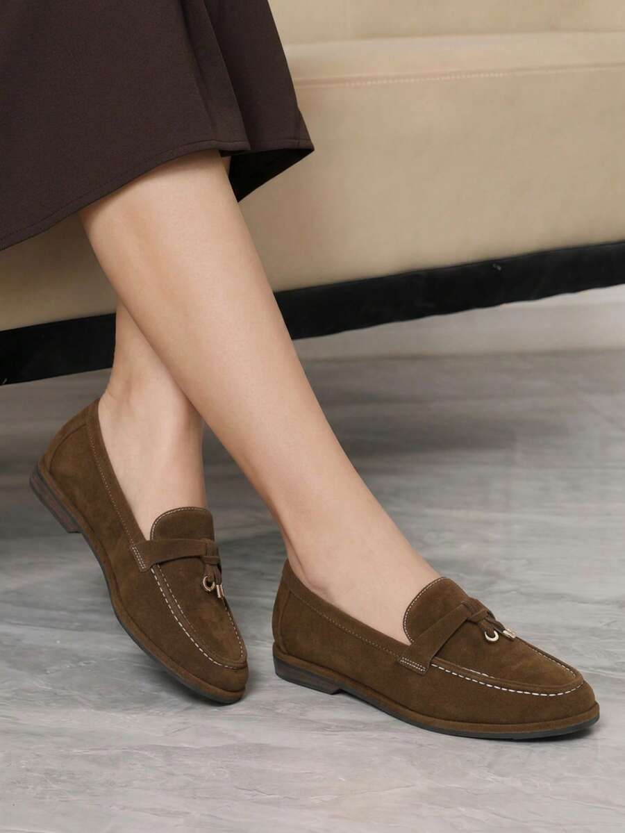 Sleekvia Retro British Style Loafers, Women's Flat-Soled Soft-Soled Shoes Are Not Tired Of Commuting, Low Vamp Shoes Fall Shoes - Chocolate Brown - View 1
