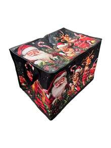 Christmas Cloud Storage Box, Santa Claus & Reindeer Printing, Design With Handles, Large Folding Storage Basket For Holidays, Dustproof Rectangular Organizer, Suitable For Christmas Decorations, Gift Wrapping, Clothing, Toys, Closet, Bedroom, And - Multicolor - View 9