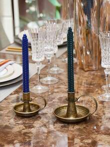 2pcs Vintage Metal Candlestick Set 2 Different Styles With Decorative Handles For Table Centerpiece Dining Room Mantel Wedding Christmas Halloween Farmhouse Home Decor Candle Not Included - 2pcs - View 7