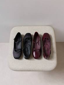Nöista Burgundy T-Button Mary Jane Women's Shoes, Versatile, Simple And Fashionable Flats - Burgundy - View 8