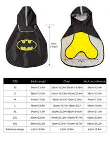 Batman X PETSIN Collaboration 防水印花寵物狗雨衣，適用小型、中型與大型犬，全身體覆蓋，透氣面料，舒適且彈性貼身，酷炫圖案設計，貓狗通用雨具，跨境寵物用品，雨天實用 - 黑色 - 查看 3
