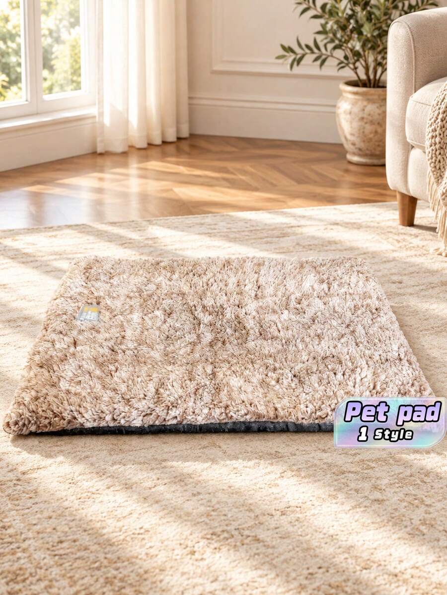 1pc Washable Pet Mat, Non-Slip Heat Retention Warm Pet Cushion, Dog Bed Cat Bed Universal For Dogs & Cats, All Seasons Use For Dog Crate, Sofa, Car & Floor - Khaki - View 1