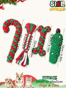 PETSIN Christmas Pet Rope‑Knot Toy Set, Hand‑Braided Candy Cane, Bone & Christmas Tree Shapes, Interactive Teeth‑Cleaning Chew Toys For Small & Medium Dogs, Christmas Gifts For Pets - Multicolor - View 2