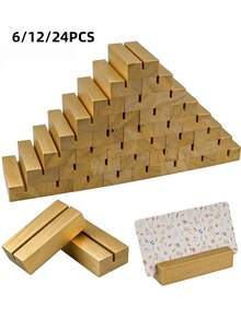 6/12/24pcs Gold Wooden Table Number Holders, Small Table Card Stands, Retro Wooden Business Card Holders, Suitable For Wedding Party Events - gold - View 6