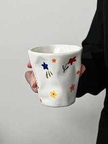 Cirelle 1pc Ins Style Irregular Ceramic Mug, Hand-Painted With Floral And Dotted Patterns, Suitable For Home Breakfast Milk Cups, Office Afternoon Tea Coffee Cups, Latte Froth Cups, Juice And Beverage Cups, Couple Water Cups, And Holiday Gift Cups. - Multicolor - View 19
