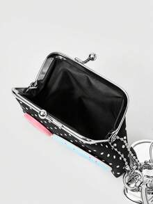 ROMWE Kawaii Túi đựng đồ họa tiết chấm bi có nút cài và mặt dây chuyền nơ - màu đen - Xem 4