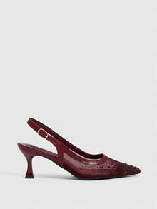 CUCCOO SZL Women's Fashion Pointed Mesh Rhinestone Sparkling Celebrity Temperament Evening Party Party Style Buckle High Heels Women's Shoes - Burgundy - View 2