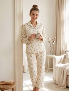 Cirelle Women's Floral Pajama Set | Long Sleeve Sleepwear, Lounge Set With Button-Down Shirt And Pants - Multicolor - View 3