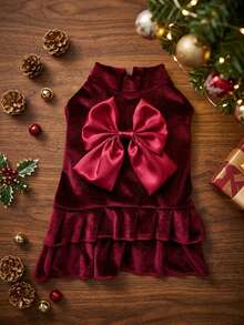 PETSIN 1pc Velvet Bow Red Christmas Dress For Pets - Multicolor - View 4