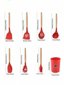Haus Hana Christmas Wooden Handle Silicone Scraper, Suitable For Non Stick Pans, Household Cooking Scraper And Spoon, High Temperature Resistant Kitchenware Set. - Red - View 29