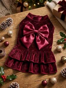 PETSIN 1pc Velvet Bow Red Christmas Dress For Pets - Multicolor - View 2