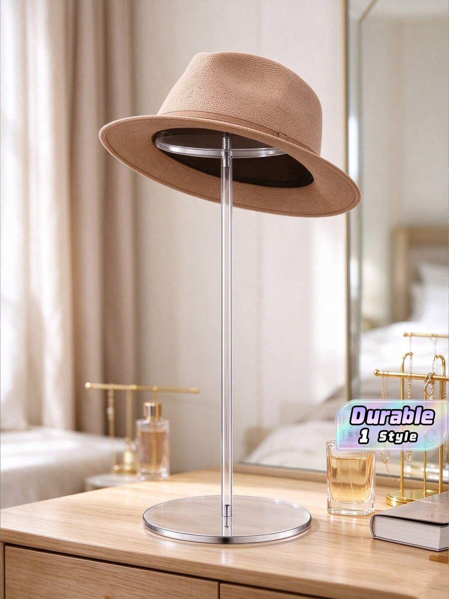 1pc Hat & Wig Display Stand, Round Barbell Base, Watch Organizer, Baseball Cap Display Rack, Jewelry Display Stand - transparent color - View 1
