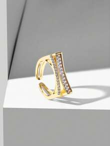 MOTF PREMIUM 18K GOLD-PLATED FAKE DOUBLE-LAYER FULL DIAMOND RING OPENING DESIGN LIGHT LUXURY PLATED FINE FLASH RING - Yellow Gold - View 4