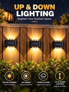 Teckwe 1pc 4LED/6LED/8LED Solar Powered Up & Down Sunlight Wall Light, Outdoor Waterproof LED Stair Light, Suitable For Yard, Garden, Lawn, Patio, Courtyard, Fence, Driveway, Path Decoration Light, Gift For Halloween, Christmas,Thanksgiving(600mAh Battery) - Long Wall Lamp - View 3
