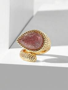 MOTF PREMIUM VINTAGE PINK AND PURPLE GLITTER DIAMOND WATER DROP RING, GOLD OPENING EXAGGERATED WOMEN'S RING - Gold - View 2