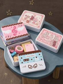 Joivida 1 Buah/4 Buah Kotak Penyimpanan Photocard Kaleng Estetik, Wadah Keras dengan Motif Malaikat & Not Musik, Organizer Serbaguna untuk Kartu, Kertas Slip, Stiker, Perlengkapan Kecil, Dekorasi Meja Cantik untuk Sekolah & Asrama - MultiWarna - View 1