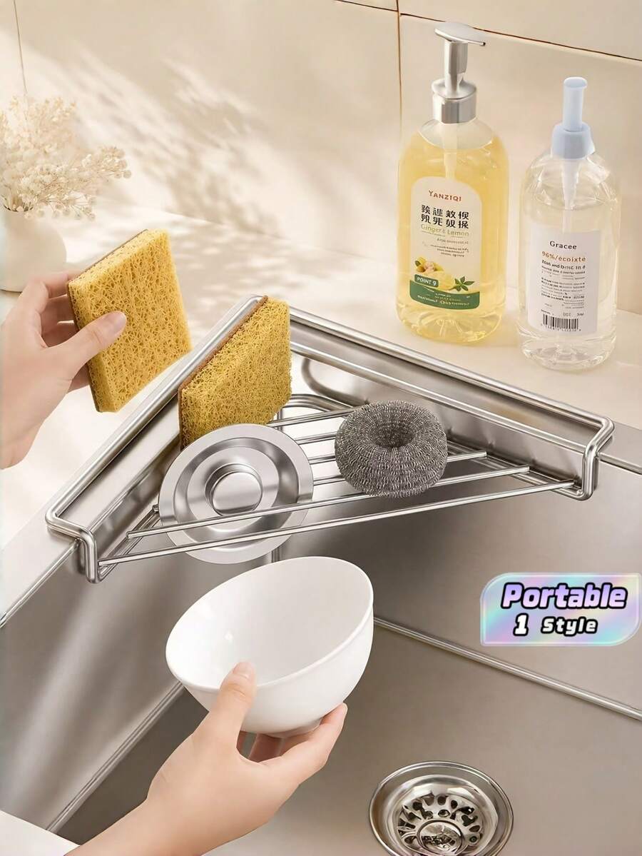 Giá phơi bát đĩa hình tam giác bằng thép không gỉ, kệ lưu trữ nhà bếp tiết kiệm không gian cho miếng rửa bát và khăn lau - Mã trung bình - Xem 1