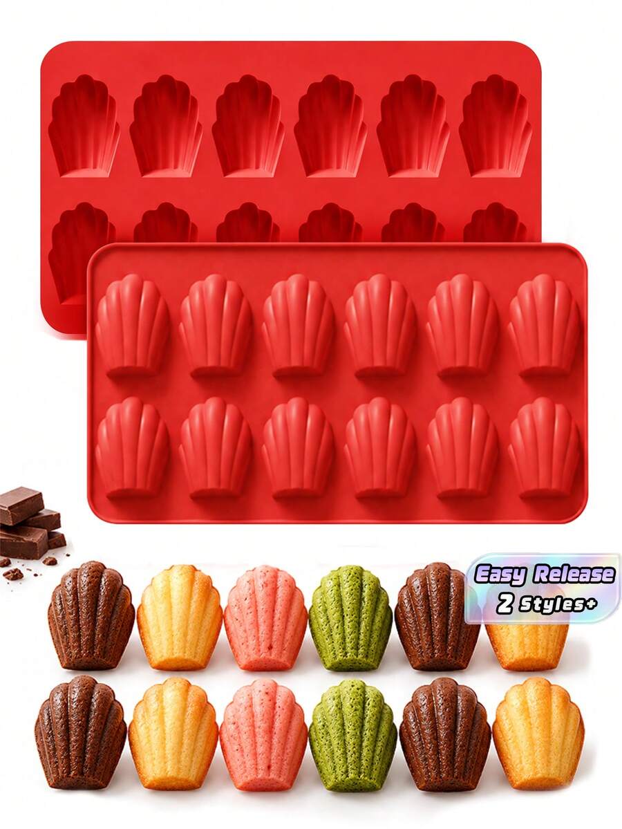2 Styles Silicone Baking Molds Set, Alphabet Letter Silicone Mold & Shell Madeleine Cake Mold, Non-Stick Mould For Chocolate, Candy, Cookie, Baking - Multicolor - View 1