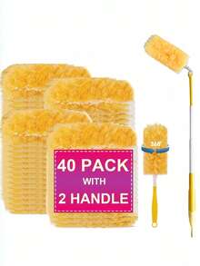 Heavy Duty Duster Refills With 1 ExtensionRetractable Pole + 1 Short Handle, Suitable For RotaryDusting Brushes, Multisurface 360° Larger Size DustersWith 4X Microfibers, Unscented Disposable Dusters ForCleaning Home, Blinds, Fans, Corners - one size fits all - View 2