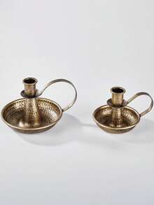 2pcs Vintage Metal Candlestick Set 2 Different Styles With Decorative Handles For Table Centerpiece Dining Room Mantel Wedding Christmas Halloween Farmhouse Home Decor Candle Not Included - 2pcs - View 10