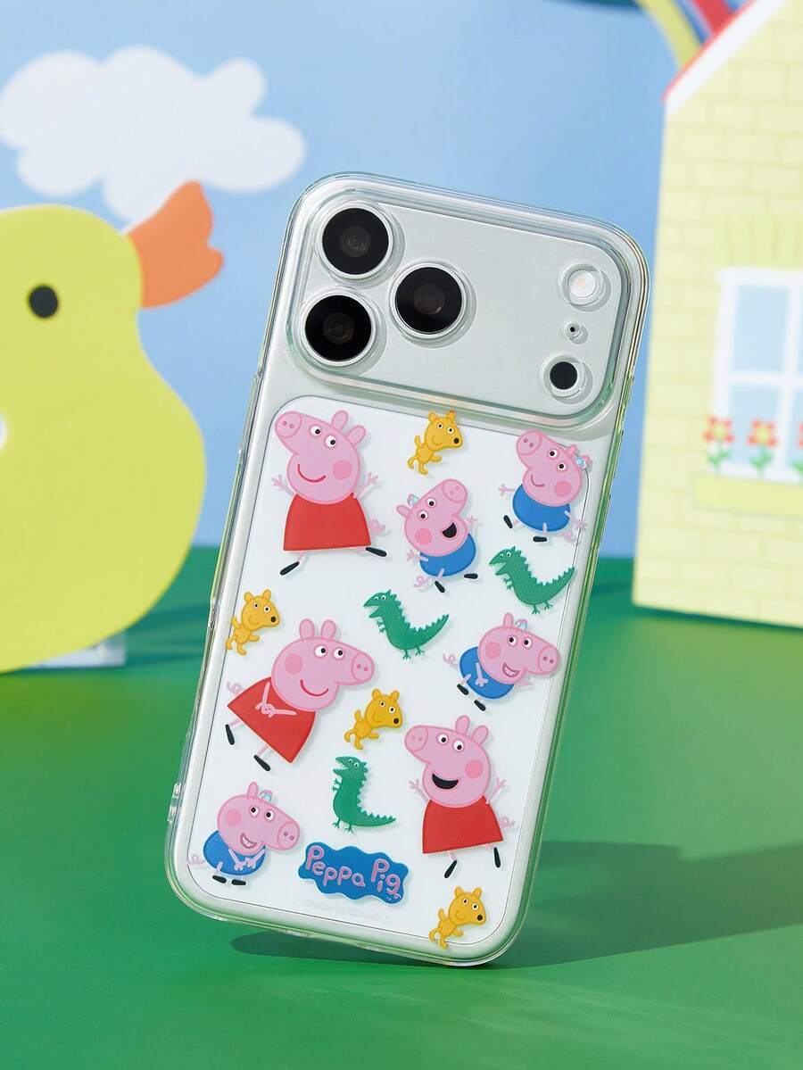 Peppa Pig X SHEIN حافظة هاتف شفافة زرقاء بنمط كرتوني، حافظة هاتف واقية مقاومة للسقوط آيفون 11-17 - متعدد الألوان - مشاهدة 1