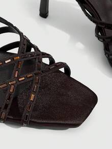 CUCCOO SZL Summer New Laser Drilling With High Heels And Women's Slippers - Coffee Brown - View 4