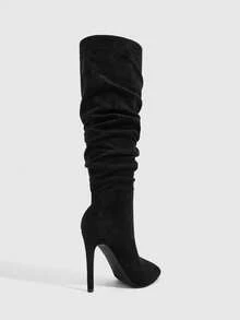 CUCCOO SZL Ladies Black Drape, Pointed Stiletto, Autumn And Winter High Sense Slim And Thin, Sexy Commuter Fish Mouth And Knee Boots - Black - View 3