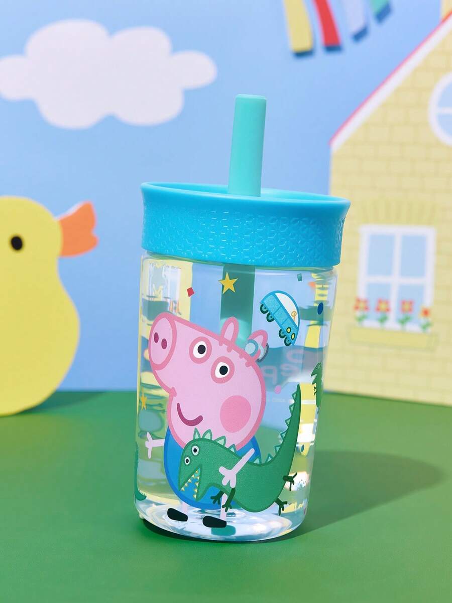 Peppa Pig X SHEIN 450ml / 15oz 防漏旋蓋兒童吸管杯,附吸管,Tritan材質 - 藍色 - 查看 1