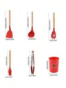 Haus Hana Christmas Wooden Handle Silicone Scraper, Suitable For Non Stick Pans, Household Cooking Scraper And Spoon, High Temperature Resistant Kitchenware Set. - Red - View 11