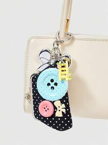 ROMWE Kawaii Túi đựng đồ họa tiết chấm bi có nút cài và mặt dây chuyền nơ - màu đen - Xem 1